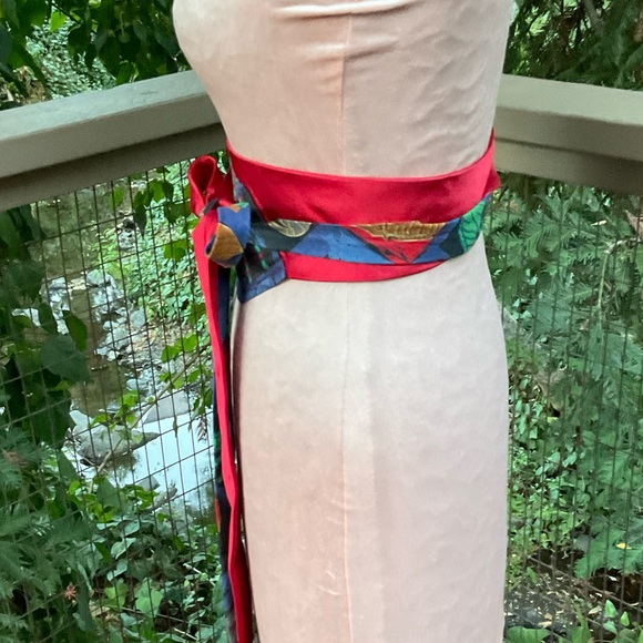 Blue red safari giraffe animals obi style upcycled wrap silk ties belt OS - Picture 5 of 15